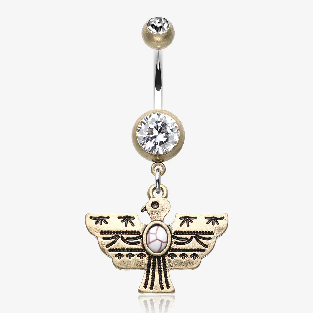 Vintage Boho Aztec Thunderbird Mural Belly Button Ring