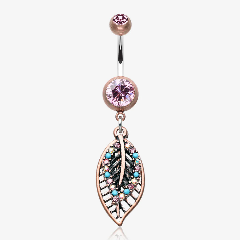 Vintage Boho Ornate Leaflets Belly Button Ring