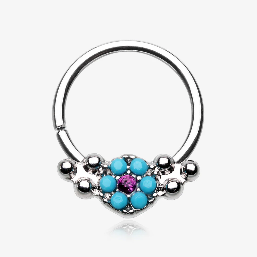 Vintage Boho Turquoise Floral Sparkle Twist Hoop Ring