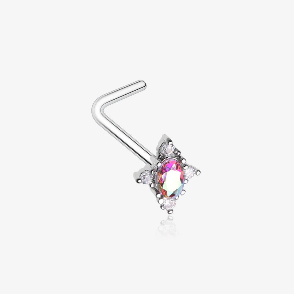 Vintage Elegance Aurora Sparkle L-Shaped Nose Ring