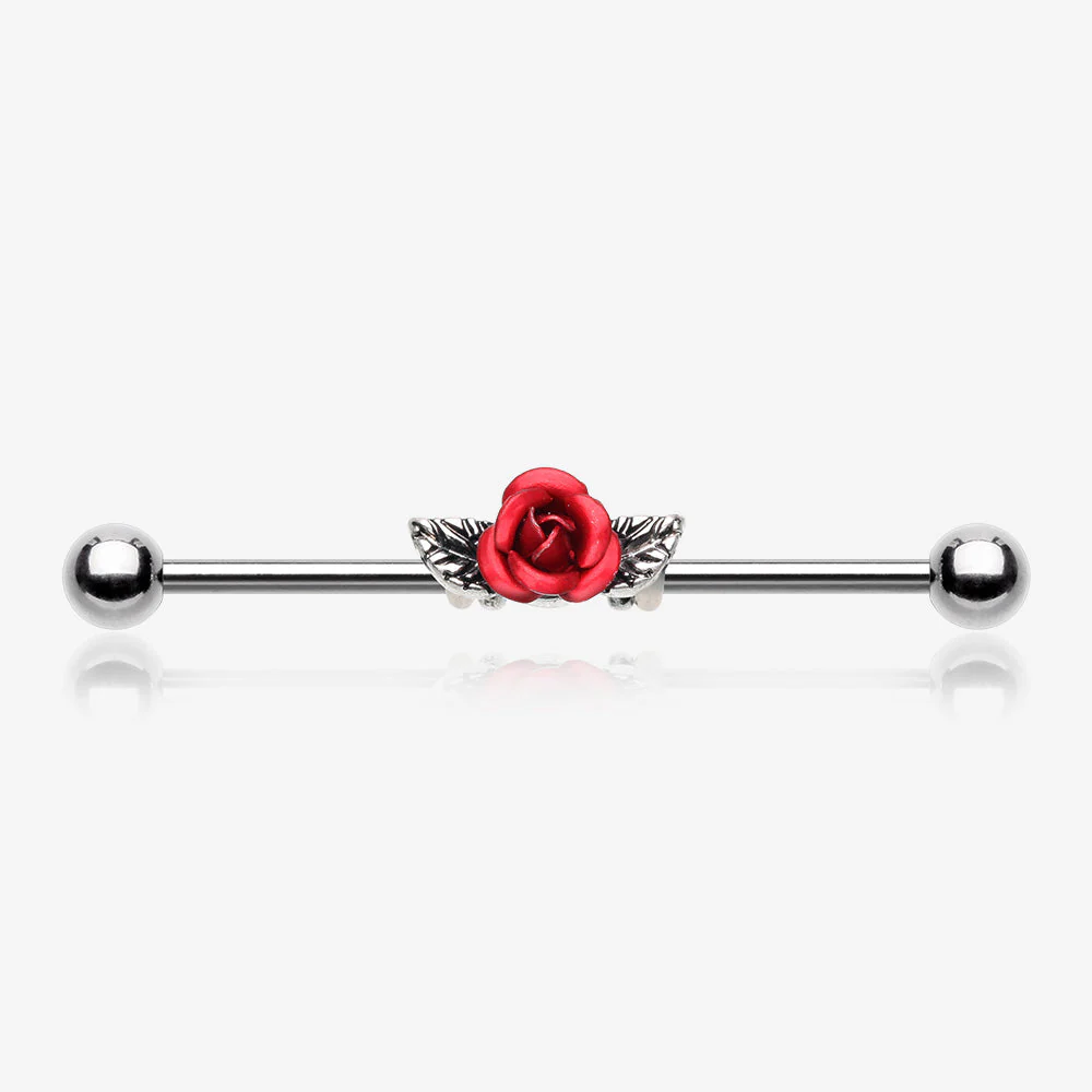 Vintage Red Rose Industrial Barbell